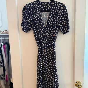 Floral Navy Faux-Wrap Jersey Midi Dress